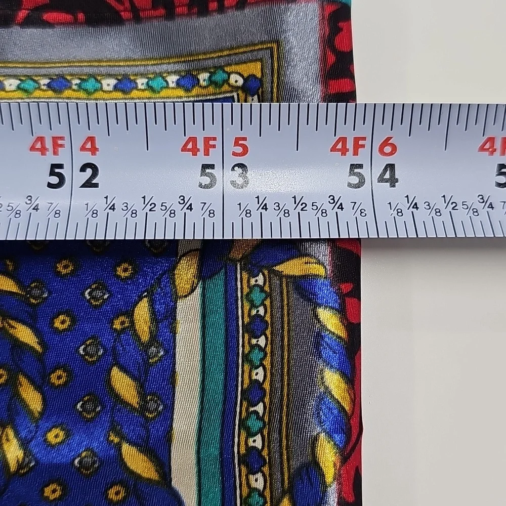 Vtg 90s Satin Baroque Triangle Scarf, Multicolor Tassle & Floral Print 54